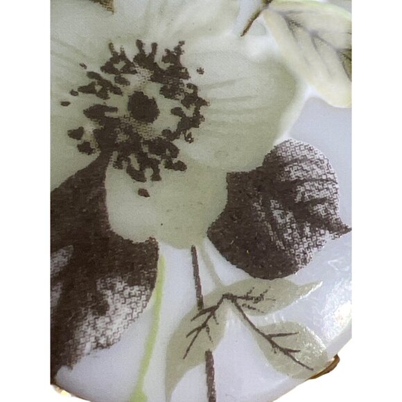 Vintage Ceramic Transferware Brooch Pin Green Black Flower Oval Gold Tone Estate - Picture 2 of 6